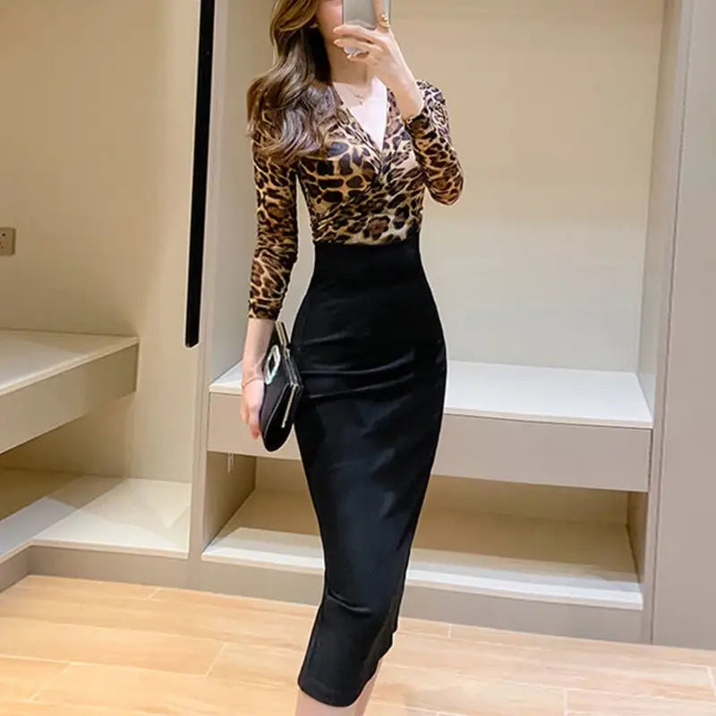 Leopard Clothing Robe S Black and leopard dress