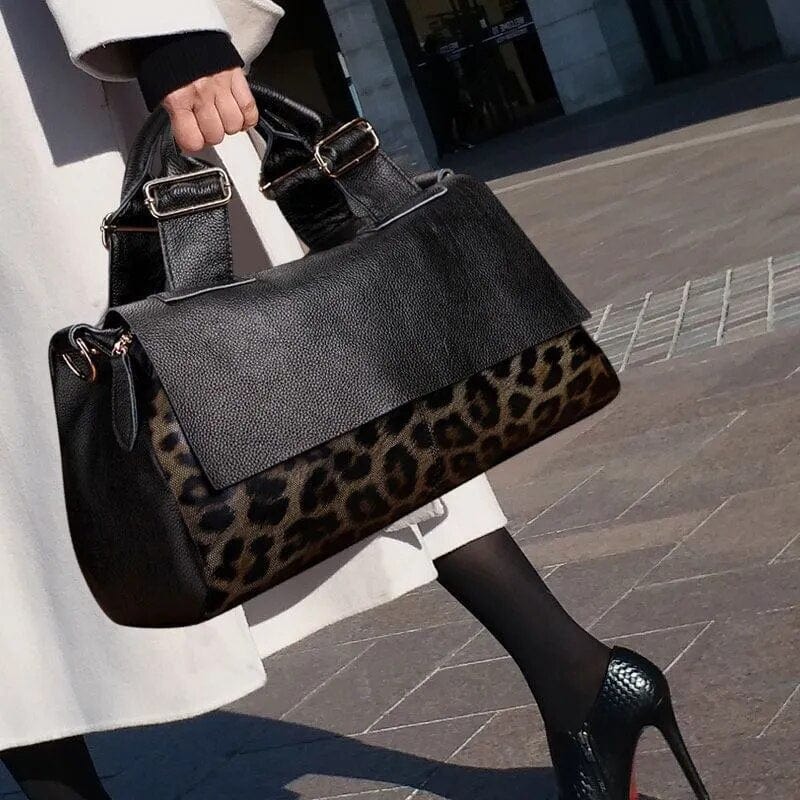 Black and leopard handbag