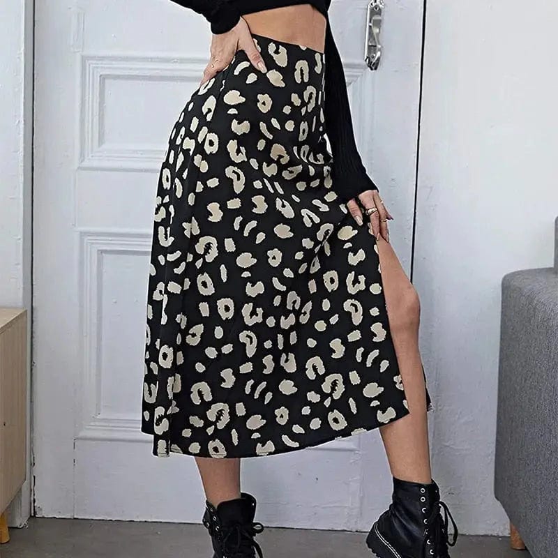 Leopard Clothing Jupe S / Black Black leopard midi skirt