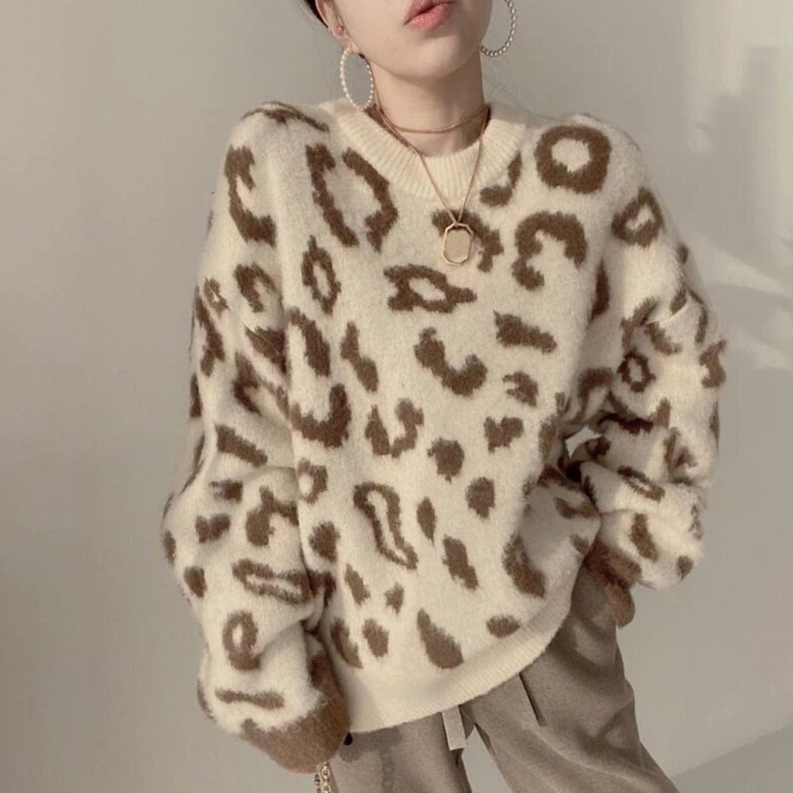 Leopard Clothing Pull S Cream leopard sweater