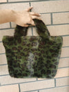 Leopard Clothing Green Faux fur leopard handbags