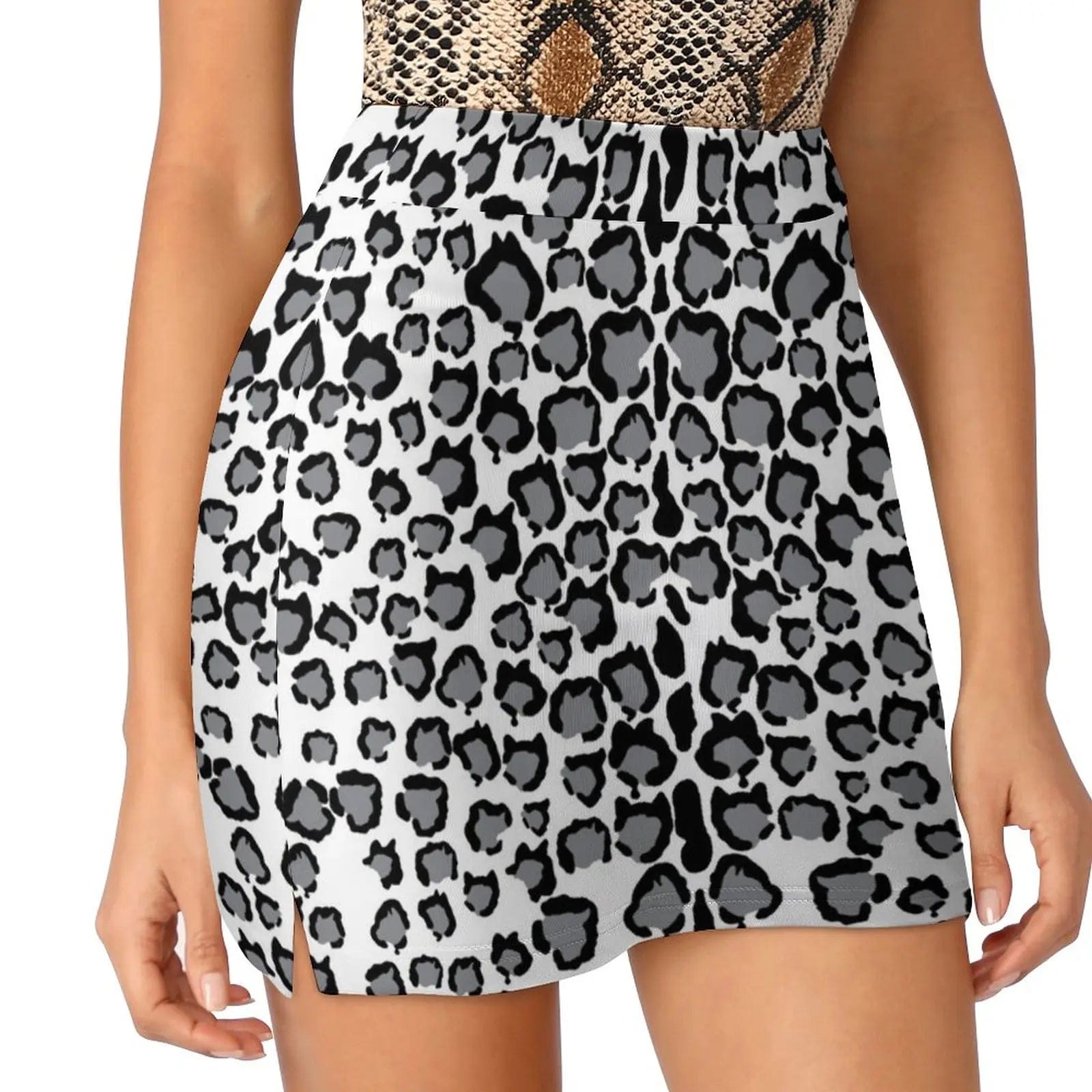 Grey leopard print mini skirt