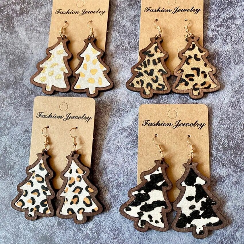 Leopard christmas tree earrings