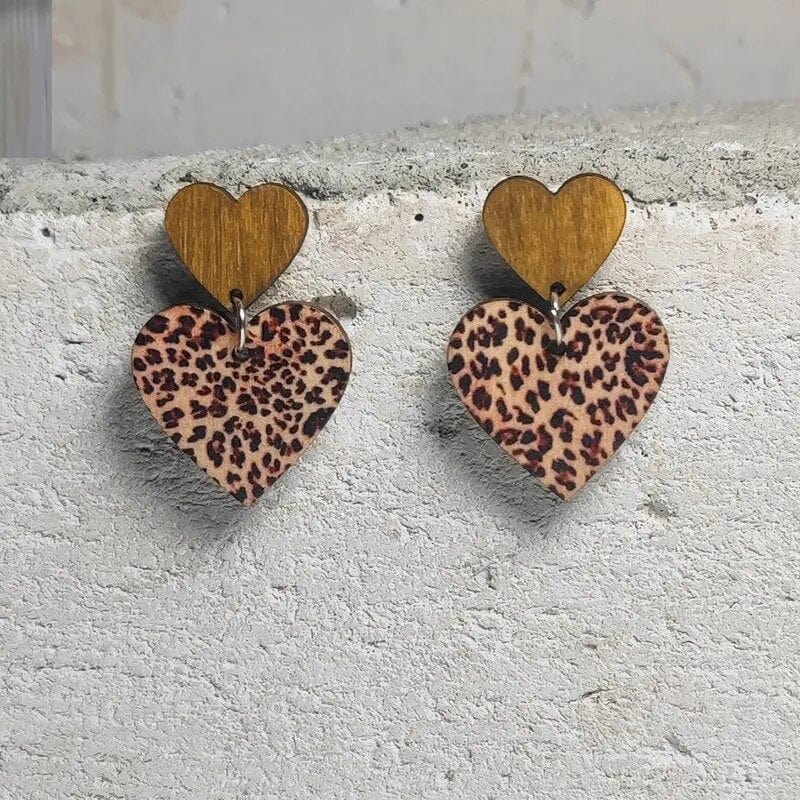 Leopard heart earrings