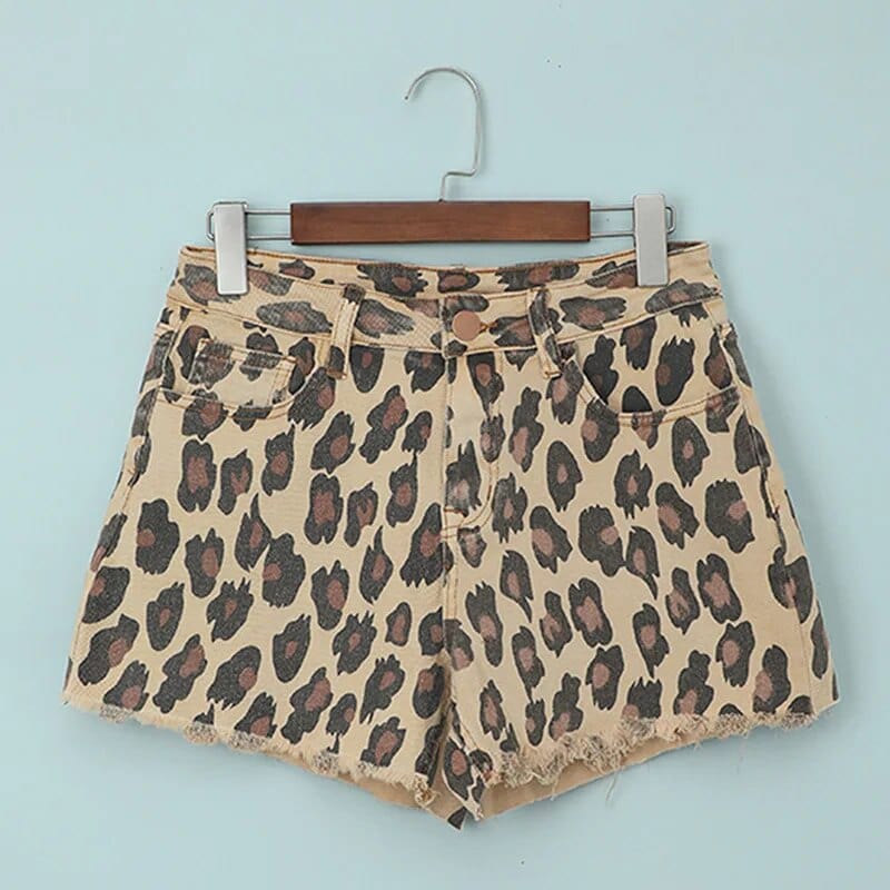 Leopard Clothing Leopard / S Leopard Print Denim Shorts