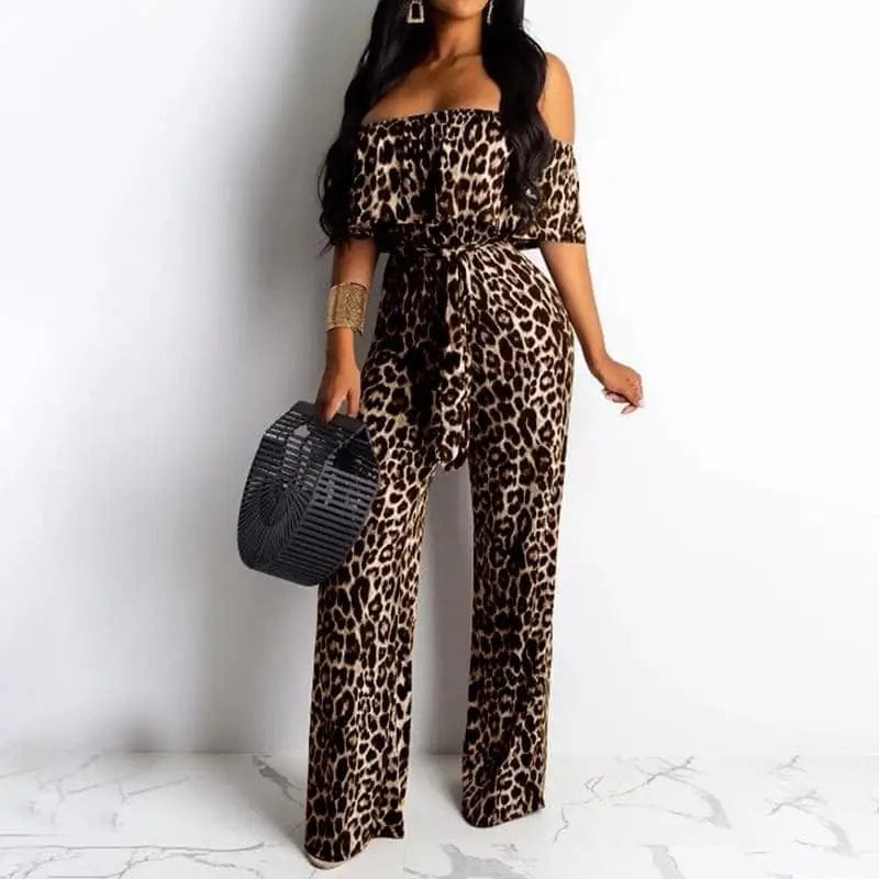 Leopard Clothing Combinaison Beige / S Leopard print jumpsuit