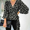 Leopard Clothing Chemisier Grey / S Leopard print wrap blouse