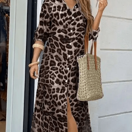 Leopard Clothing A Khaki / M Leopard shirt dress