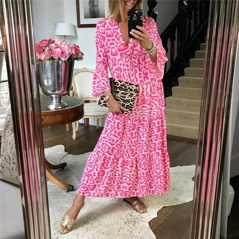 Leopard Clothing Pink leopard maxi dress