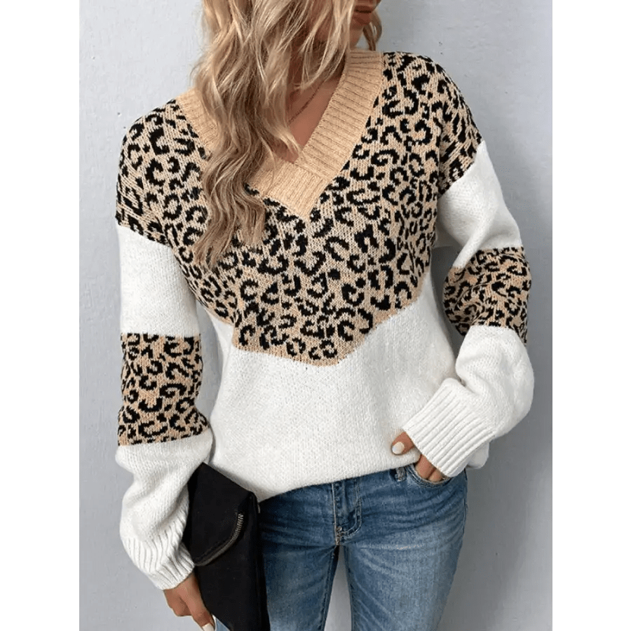 Leopard Clothing Pull S Pull Imprimé Léopard Kaki et Blanc