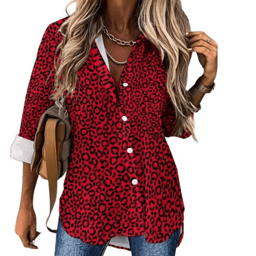 Leopard Clothing Chemisier XS Red and black leopard print blouse