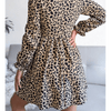 Leopard Clothing Robe Robe Léopard Courte Manches Lanternes Kaki