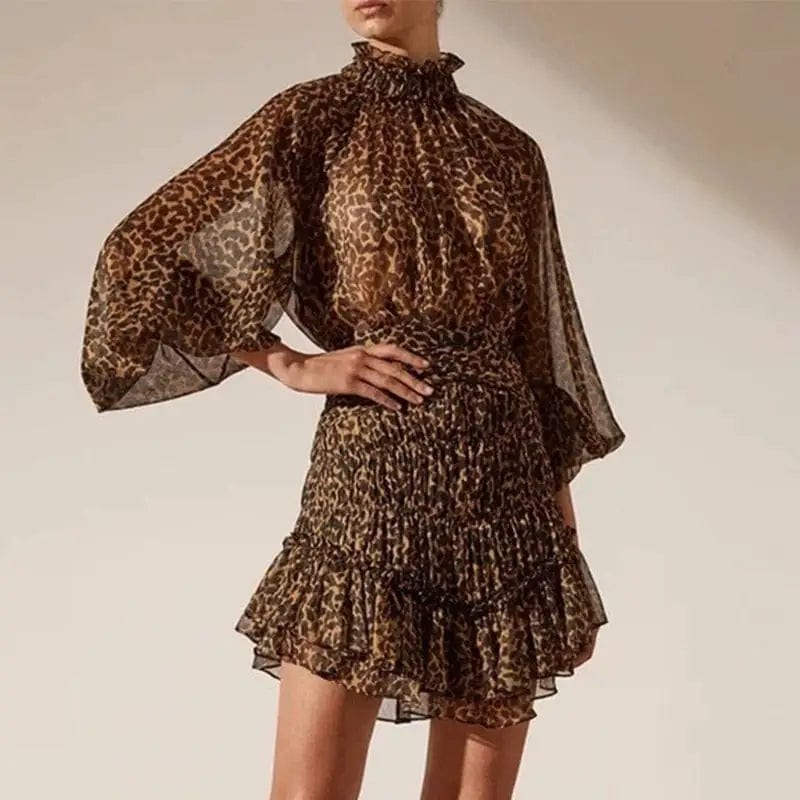 Leopard Clothing Robe Robe Léopard en Mousseline