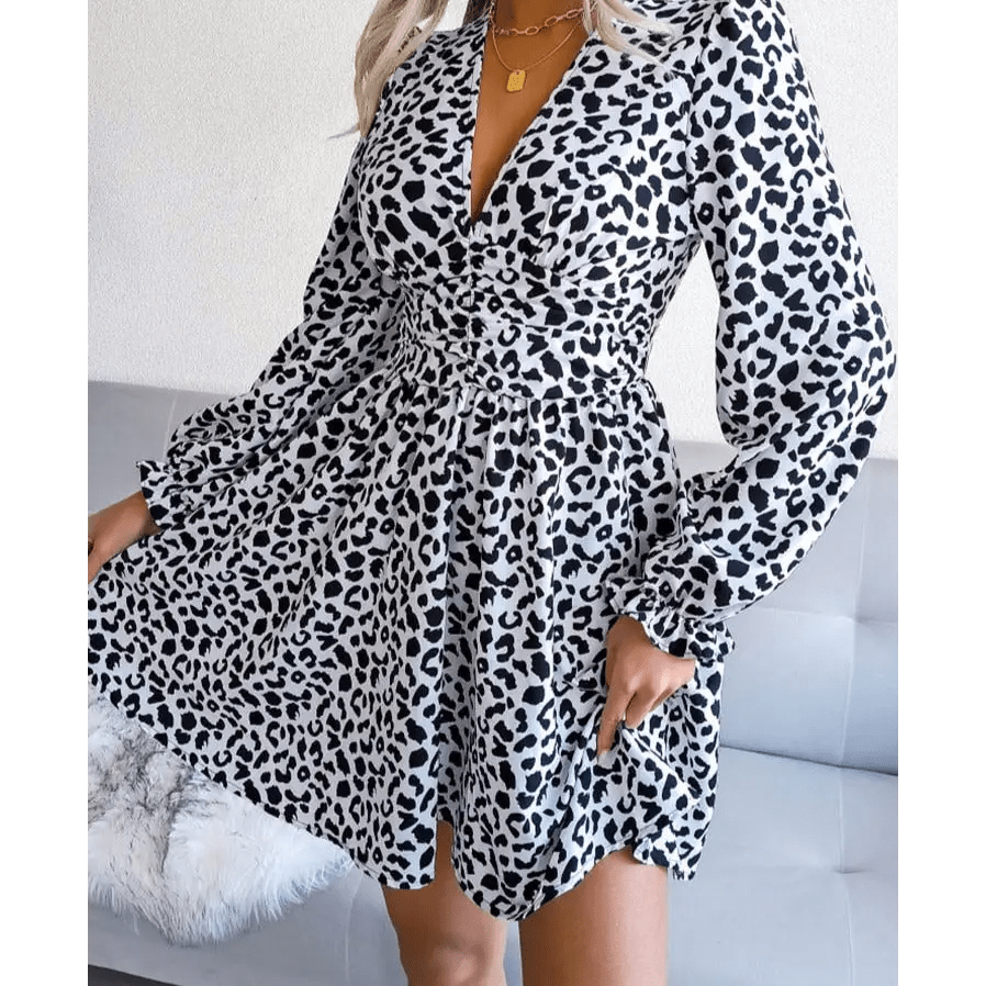 Leopard Clothing Robe S / White Snow leopard dress