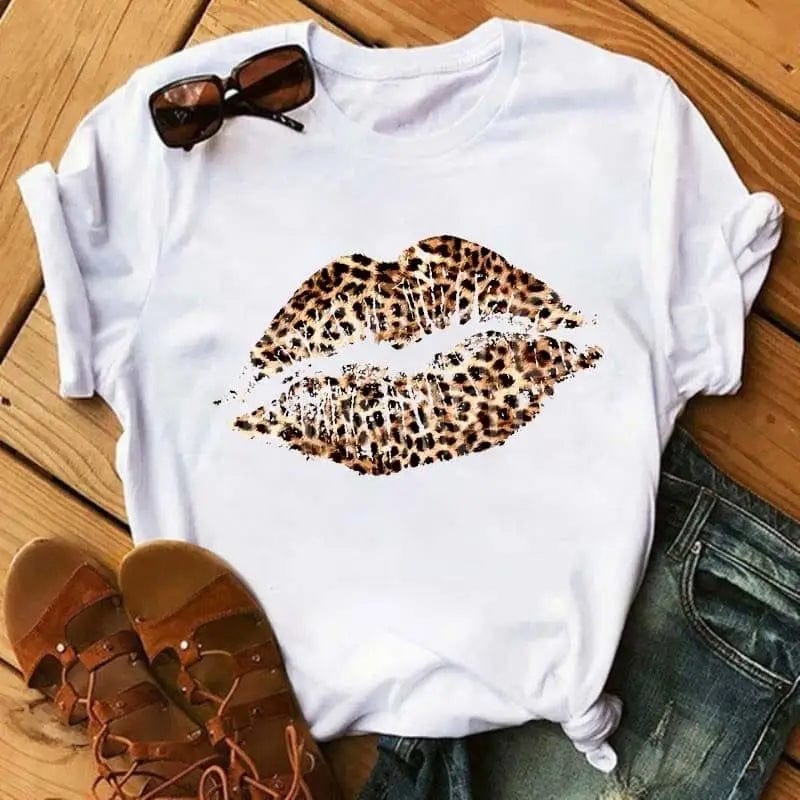 Leopard Clothing T Shirt S T-Shirt Léopard Bouche Motif 2