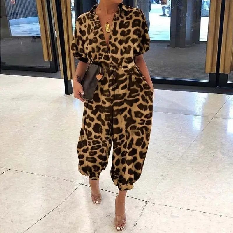 Leopard Clothing Combinaison Brown / S Womens leopard jumpsuit